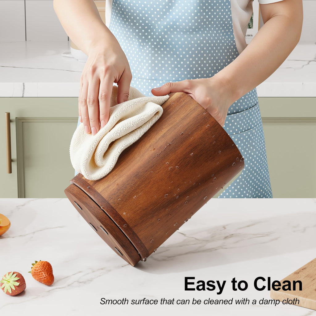 Utensil Holder, 360° Rotating Acacia Wood Kitchen Utensil Holder for Counter, 7.2" Large Cooking Utensil Crock