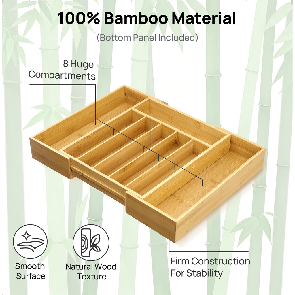 Expandable Bamboo Drawer Organizer, Adjustable Tray