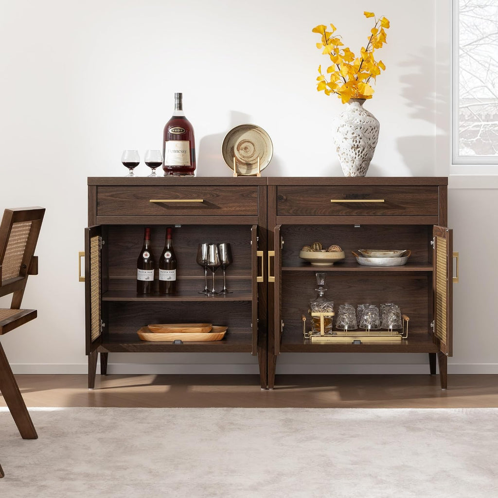 60" Farmhouse Buffet Cabinet with Metal Mesh Doors, Modern Sideboard Credenza with Drawers