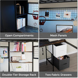 Twin Loft Bed with Desk, Stairs & LED Light, Metal Gaming Loft Bed Frame with Headboard, Safety Guardrail