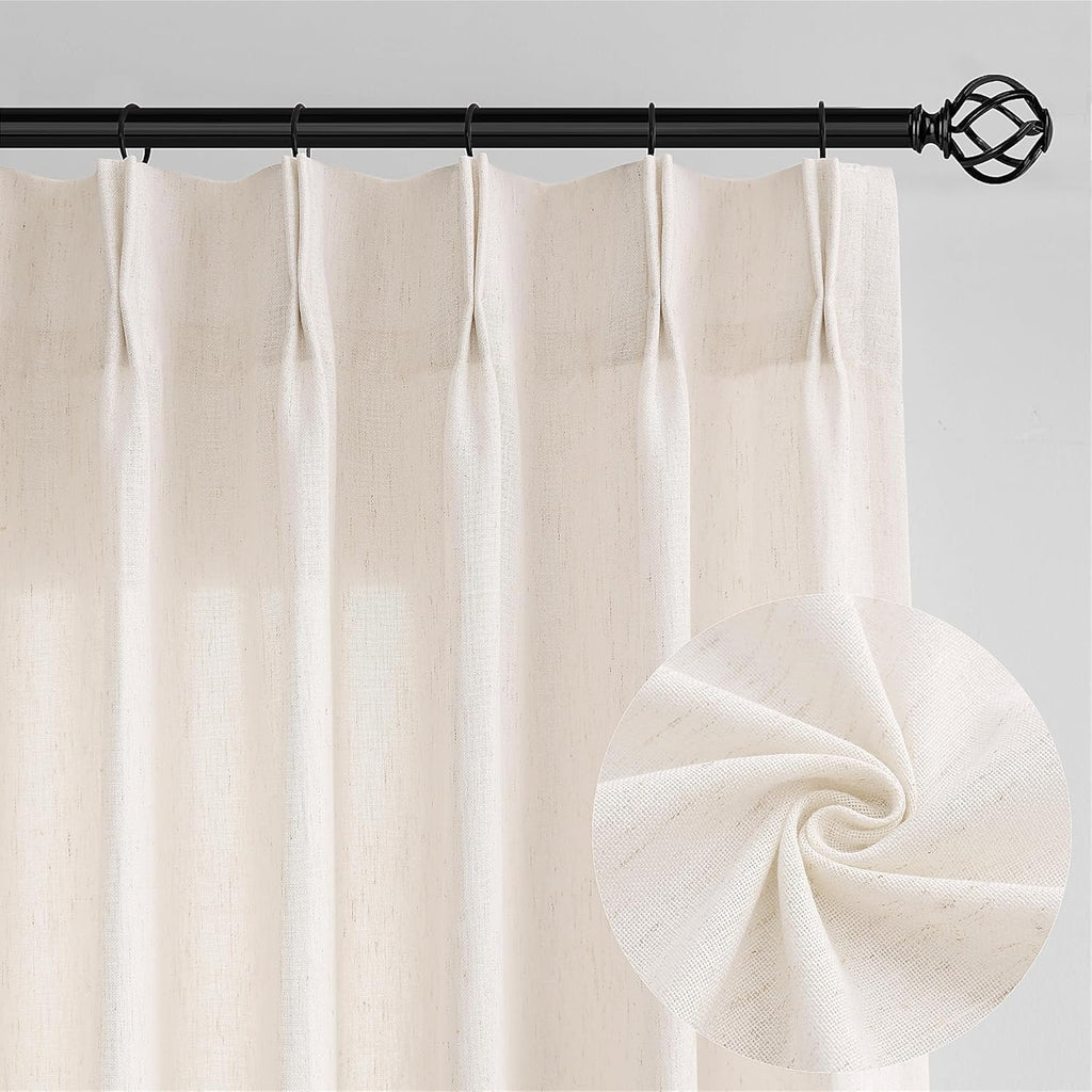 Pinch Pleat Linen Sheer Curtains 96 Inches Long 100 Inch Wide for Patio Sliding Door Light Filtering Semi Sheer