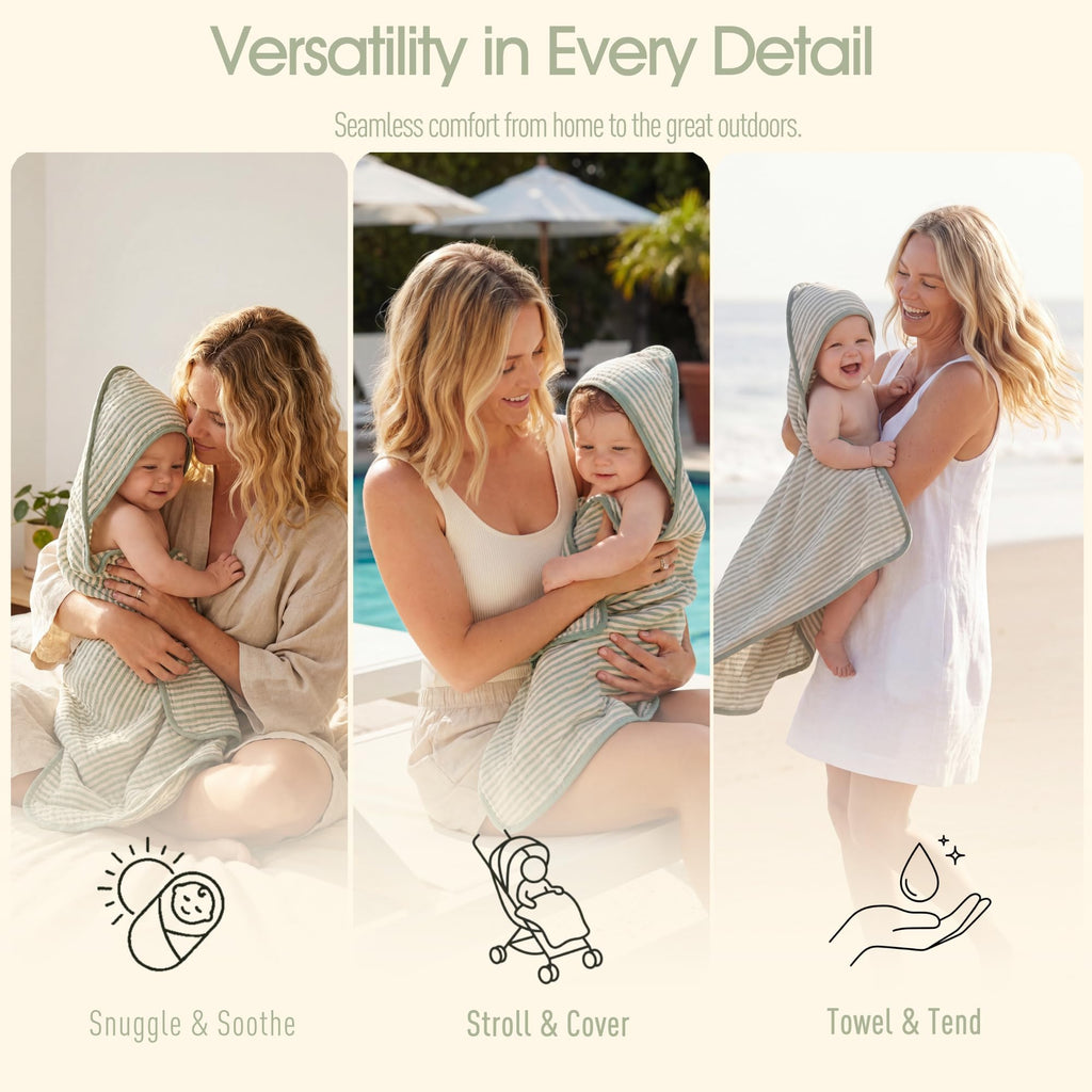 Muslin Baby Beach Bath Towel Hooded Organic Cotton Blend (Stripe)