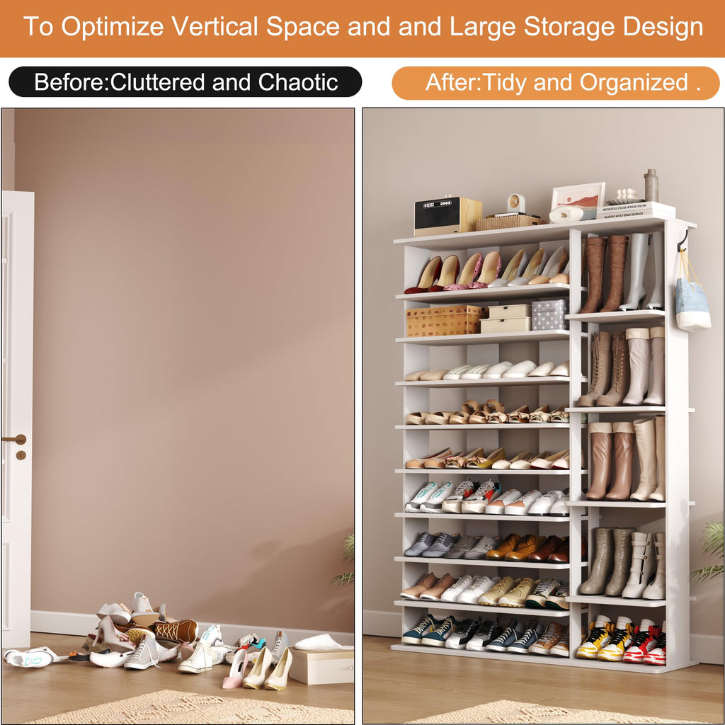 10 Tiers Shoe Rack, 50 Pairs Large Shoe Shelf, 61.8" Tall Shoe Tower, Freestanding Shoe Rack Organizer with Open