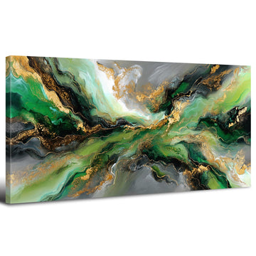 Emerald Green Abstract Wall Art Green and Gold Wall Decor Marble Canvas Picture Above Couch Artwork Decorations