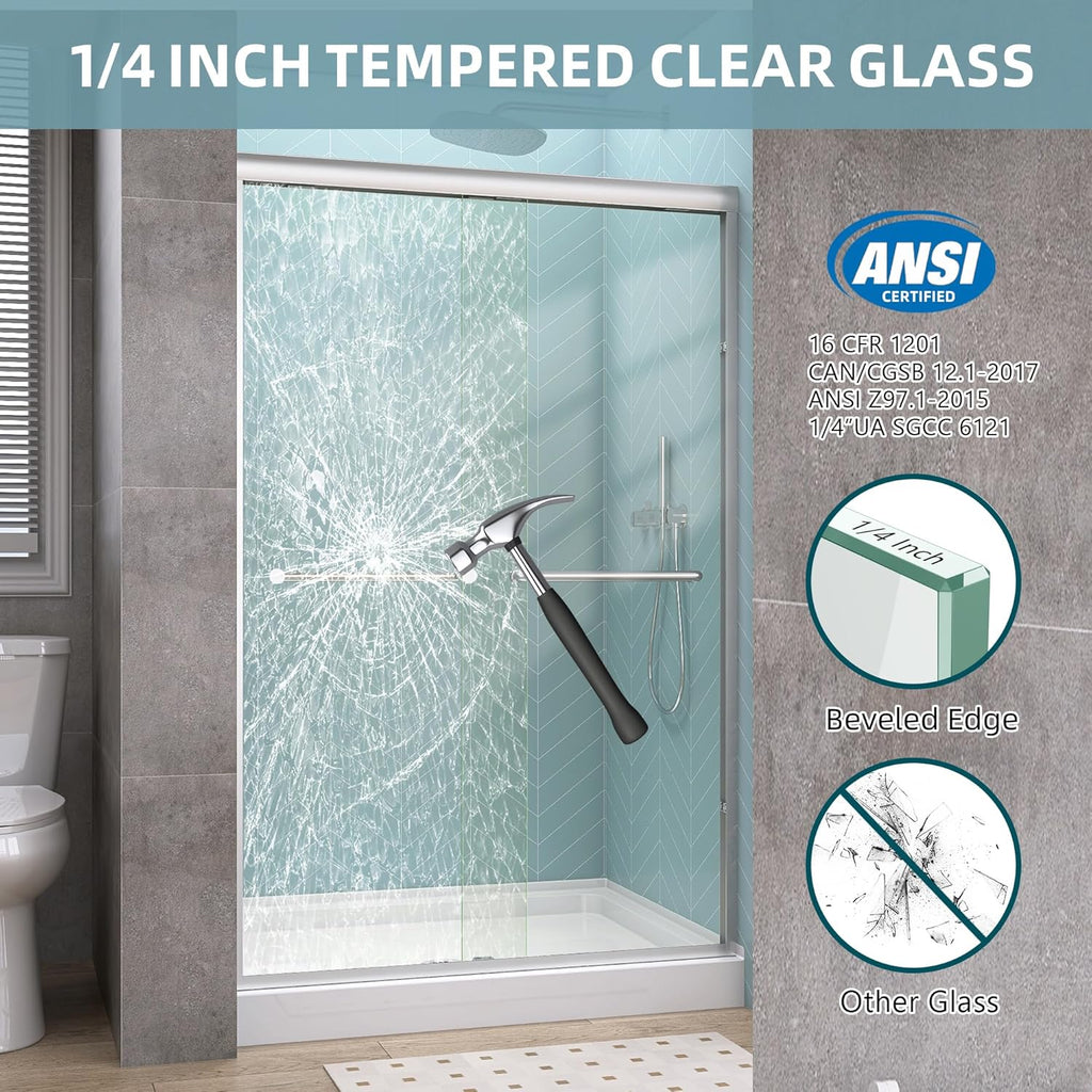 Shower Door Sliding 44-48 in. W x 72 in. H Semi-Frameless Bypasss Double Sliding Doors for Shower