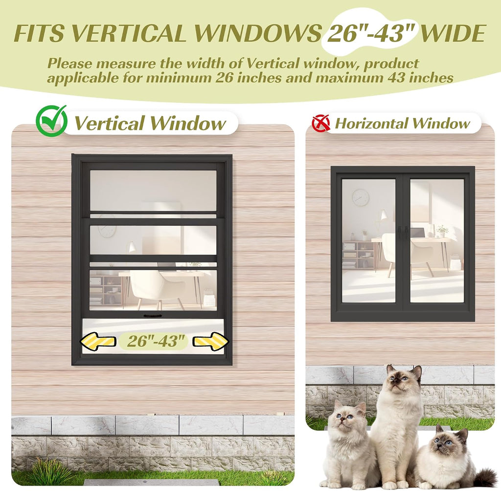 Cat Window Box Outdoor, Window Perch with Bug Proof Wire Mesh, Black