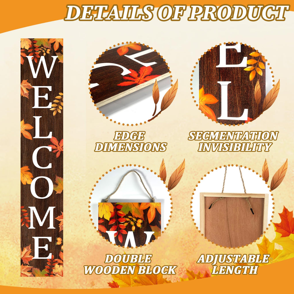 Fall Wooden Porch Sign 47" Autumn Large Welcome Porch Sign for Maple Leaf Sign Home Front Door Yard Party Decor