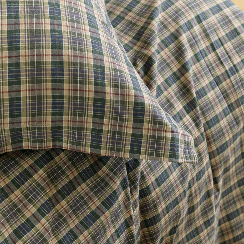 100% Washed Cotton Soft Farmhouse Plaid Duvet Cover, Zipper & Ties