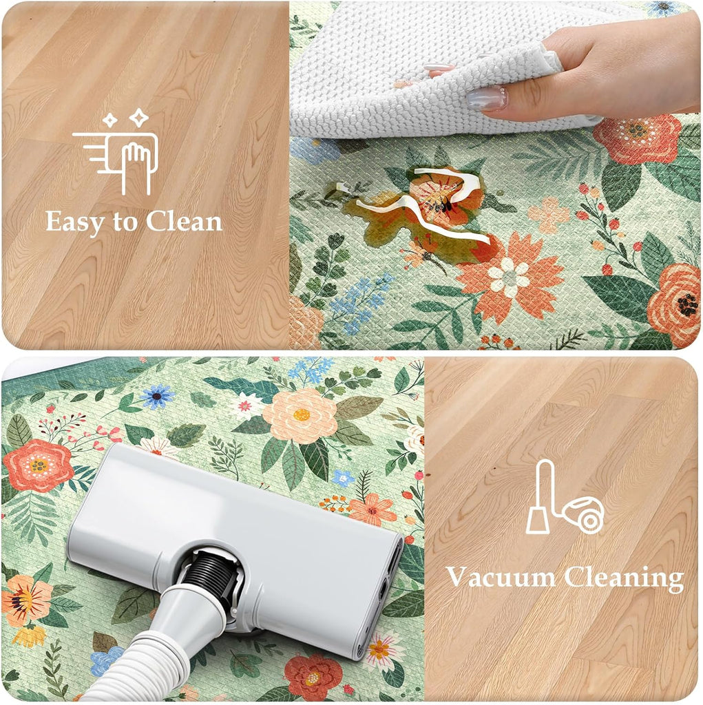 Anti Fatigue Mats Floor Green Farmhouse Kitchen Rugs | 17"x47"+17"x29" Kitchen Rugs Sets of 2 Cushioned Kitchen Floor