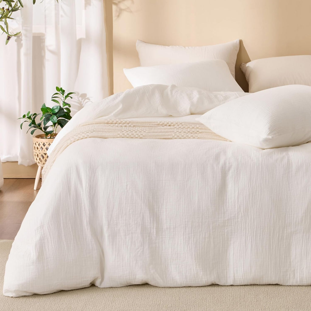 Off White Duvet Cover King, 100% Sandwashed Cotton Soft King Duvet Cover Set 3 Pieces with Zipper Clousre & Corner