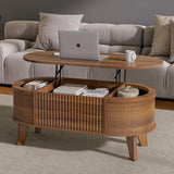 Fluted Lift Top Coffee Table with Storage,Modern Oval Coffee Table or Home Office（Walnut）
