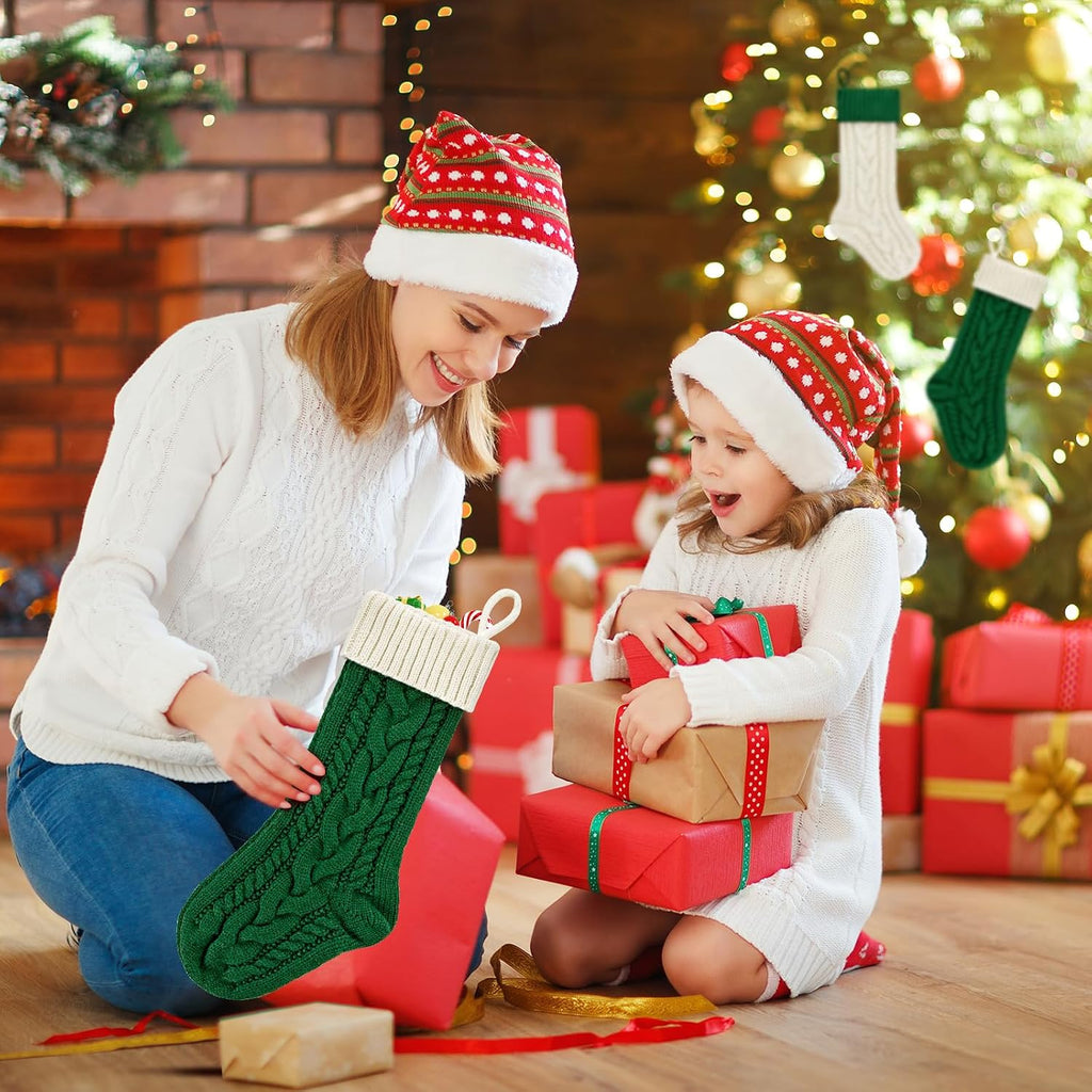 18" , 18inch Large Cable Knitted Xmas Hanging Stocking Decorations for Holiday Christmas Party Family Decor - Set of 2