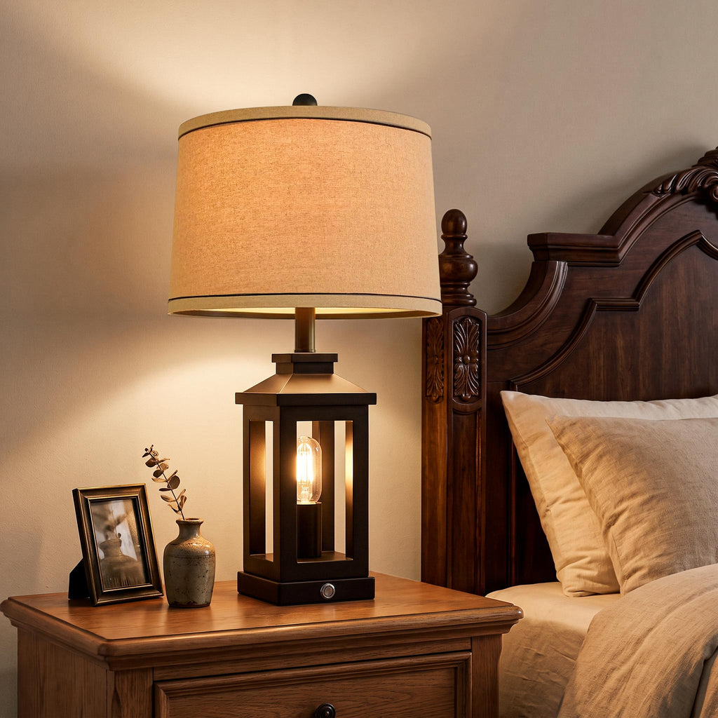 23.75" Retro Farmhouse Black Table Lamp Bedroom Nightstand