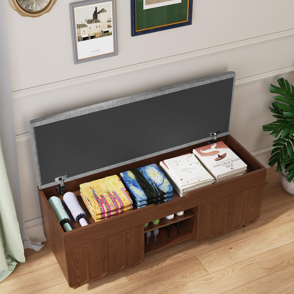 40" Upholstered Flip Top Entryway Shoe Bench, Walnut