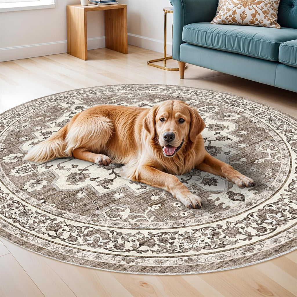 Washable Oriental Area Rug - 8ft Round Rugs