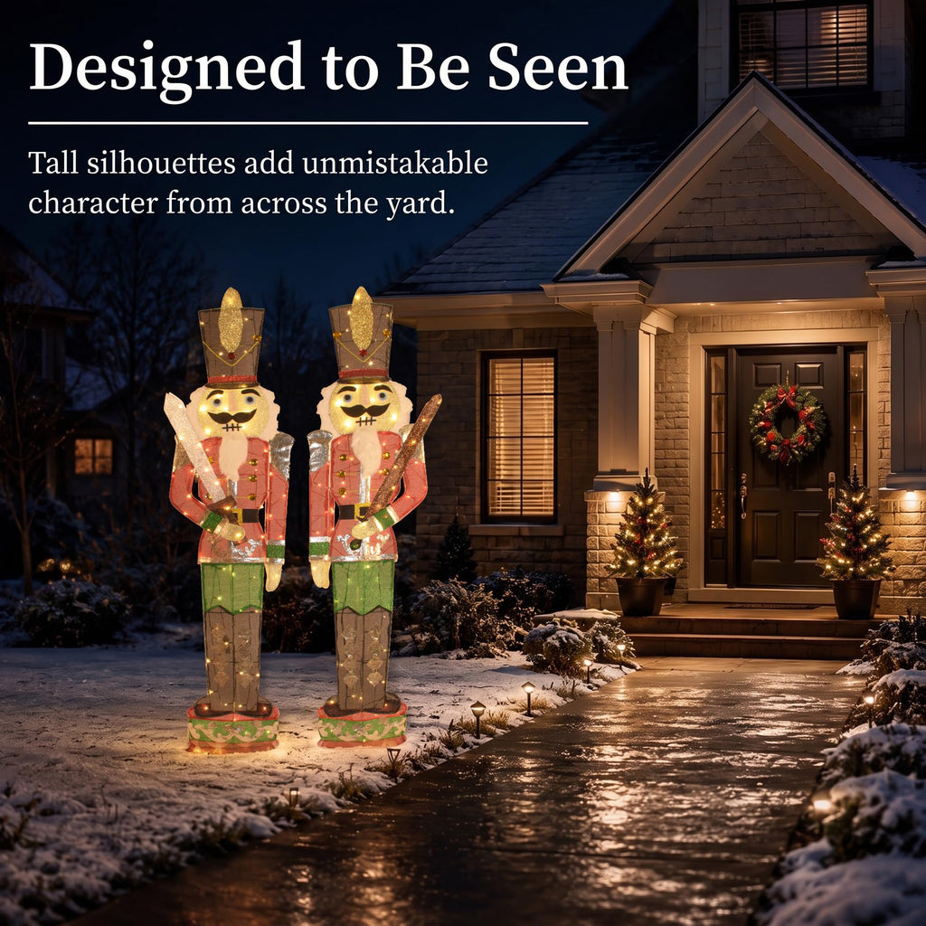 72-Inch 2-Pack Lighted Nutcracker Christmas Decorations Outdoor, 2D Pre-Lit Soldier Yard Display with 140 LEDs