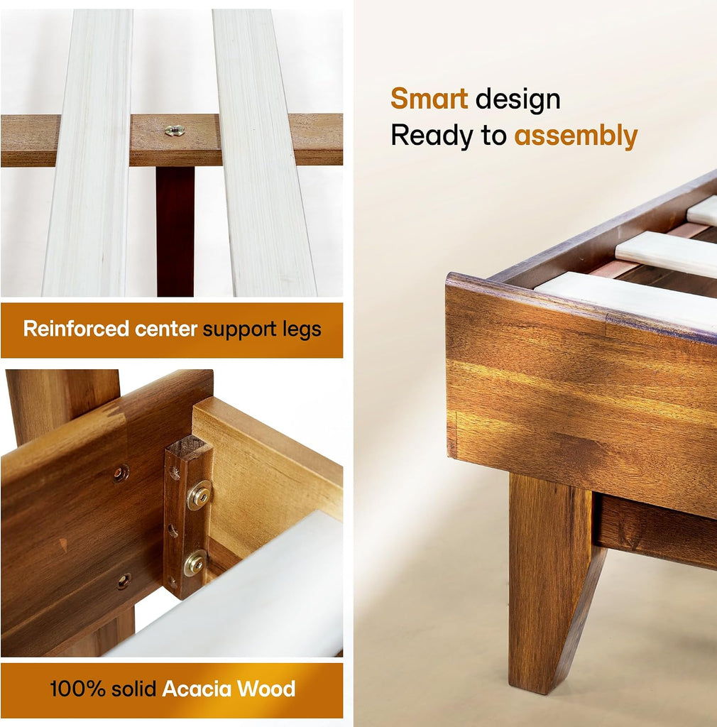 Aurora Solid Wood Queen Platform Bed Frame with Headboard, Walnut