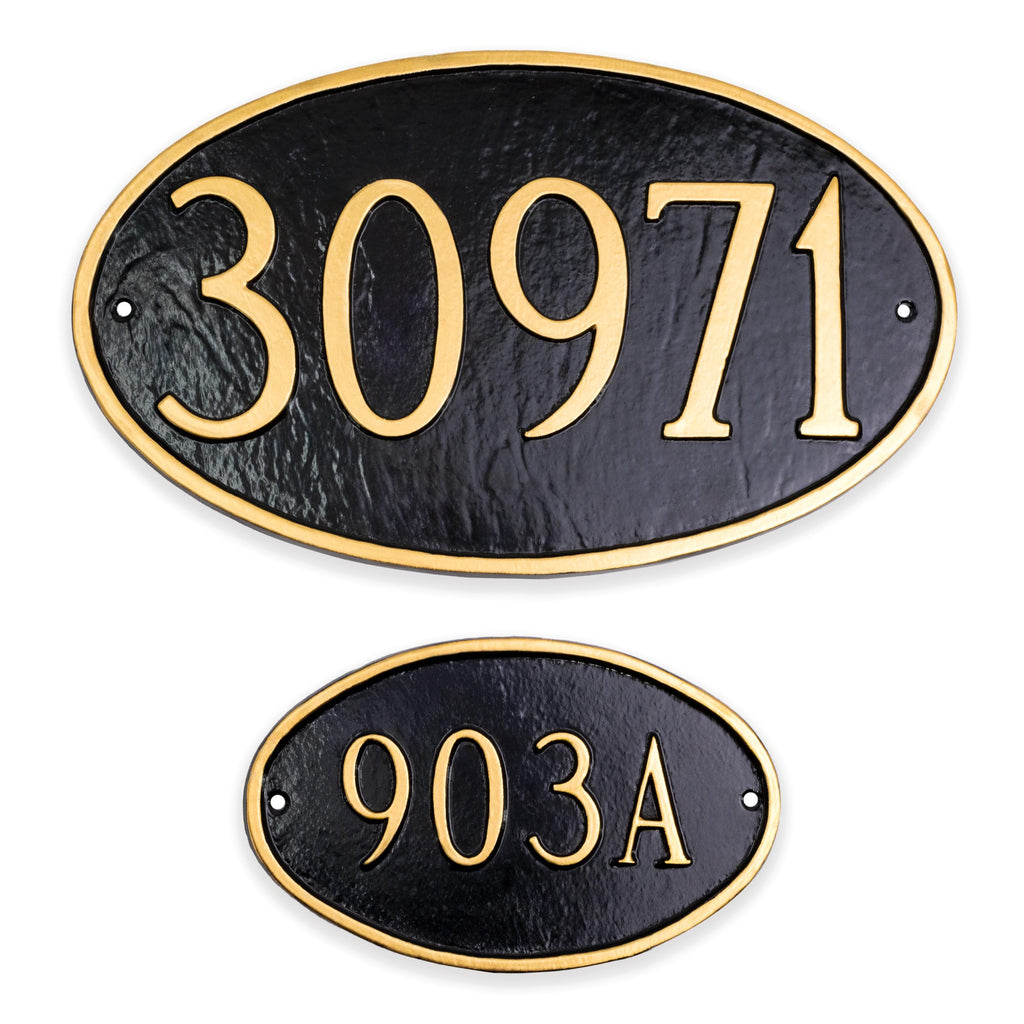 Classic Oval Address Wall Plaque Sign - Custom House Numbers - Wall Mount - Aluminum - Multiple Colors Available