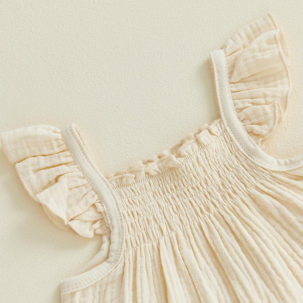 Baby Girl Summer Clothes Cute Basic Plain Cotton Linen Ruffle Tops Dress Shorts Outfits Set Shirt Princess Outfit