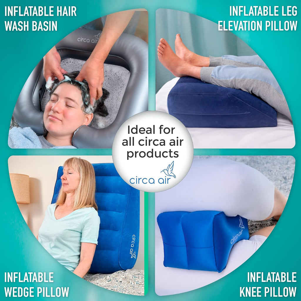 Inflatable Wedge Pillow (Blue 27') and Mini Pump Bundle - Travel Wedge Pillow for Sleeping, GERD, Snoring, or Acid