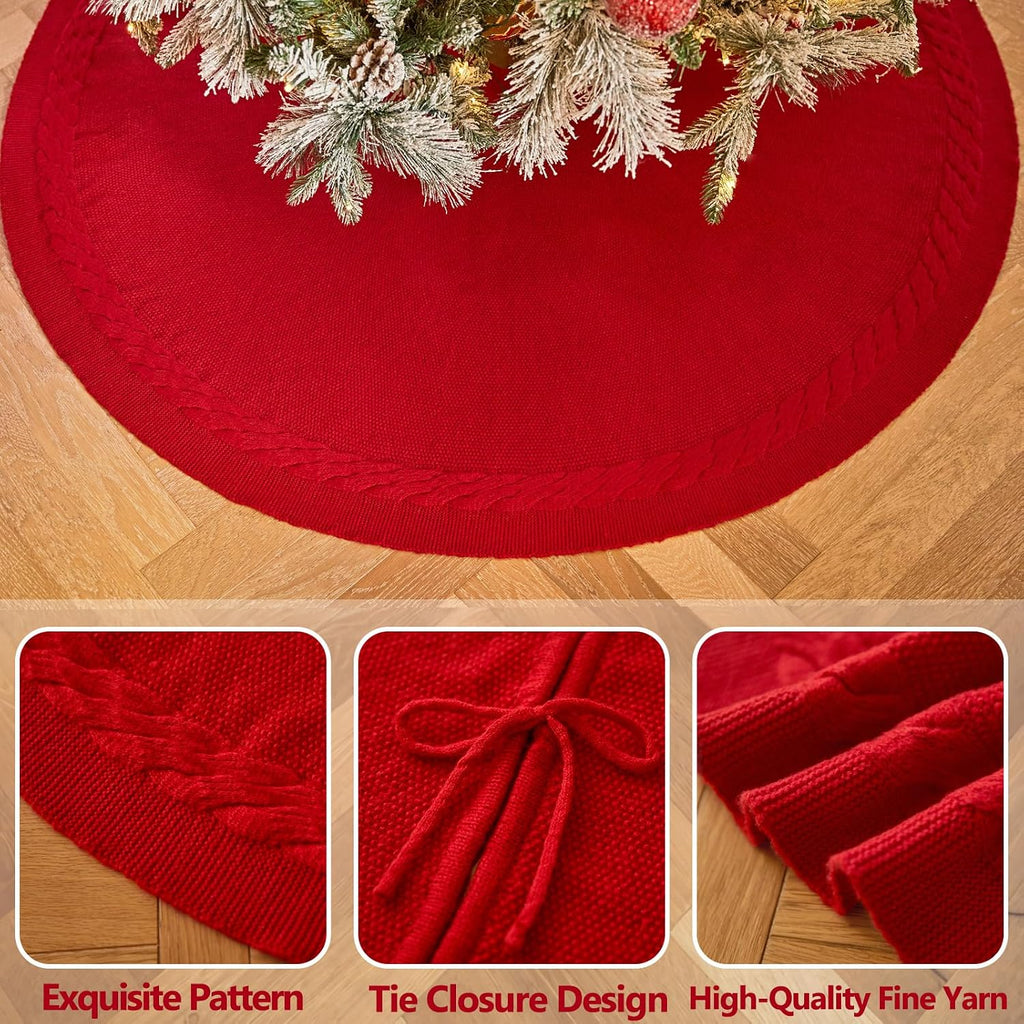 36 Inch Red Knitted Christmas Tree Skirt