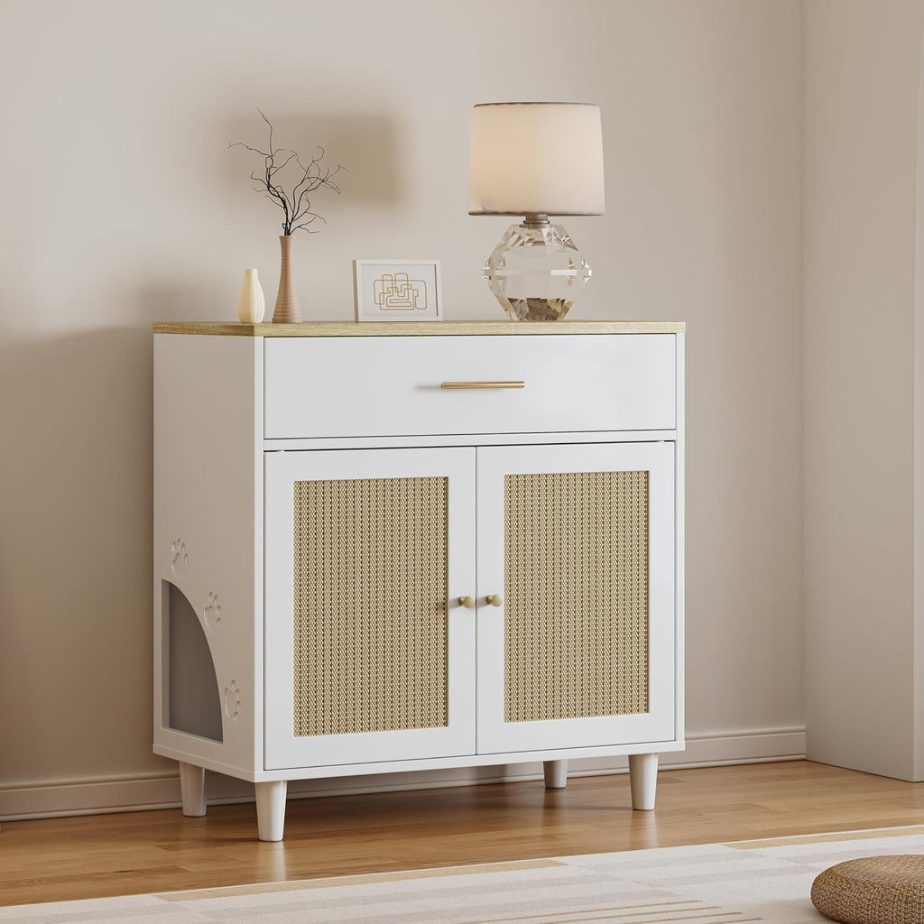 Hidden Cat Litter Box Enclosure with Scratch Pad & Storage Cabinet