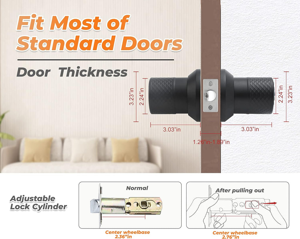 Keypad Door Knob Lock, Keyless Entry Door Knob with Handle, Black