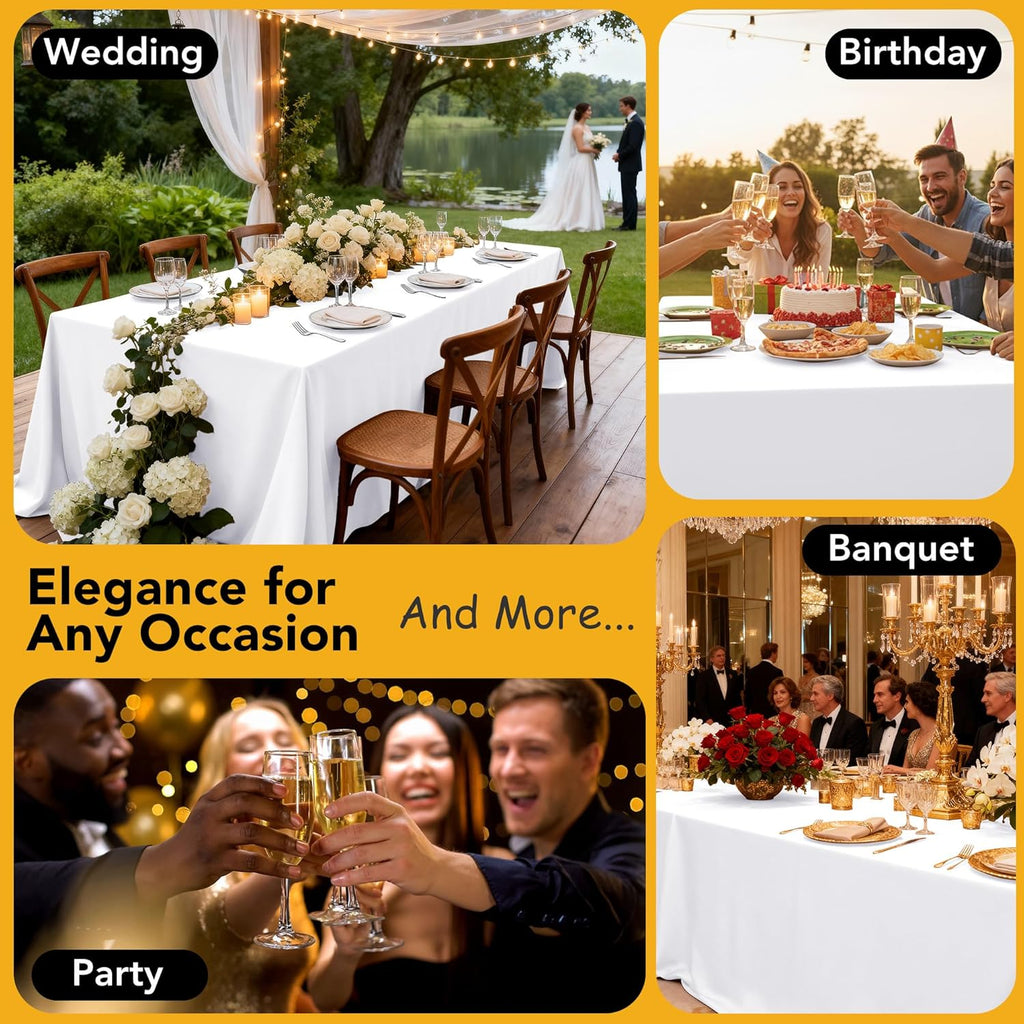 10-Pack White Tablecloths for Rectangle Tables, 60 x 102 Inches, Stain-Resistant Polyester Fabric fo