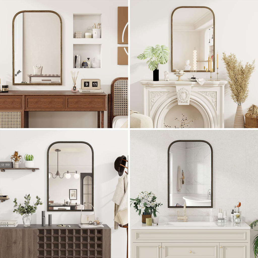 24x36 Rounded Rectangular Wall Mirror, Decorative Bathroom Mirror, Traditional Vintage Wall Mounted Mirror with