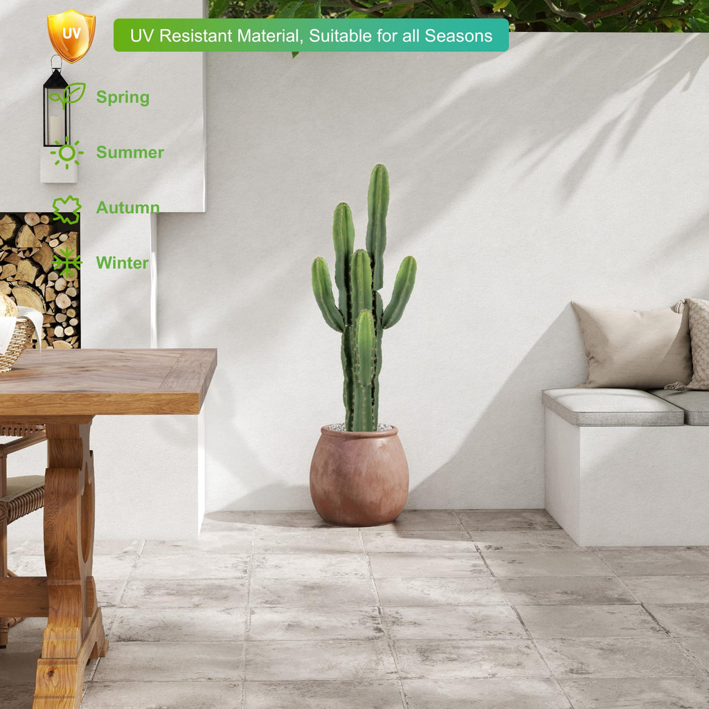 UV-Resistant Artificial Fake Cactus Plants 4ft - Large Faux Cowboy Cactus for Indoor & Outdoor Home, Office, or