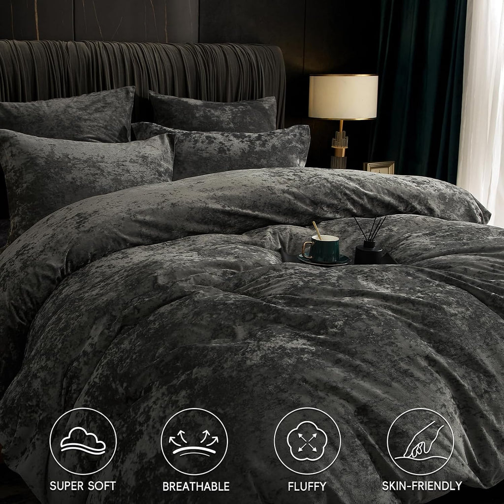 Duvet Cover Set King, 3pcs Ultra Soft Breathable Comforter Cover Set, Luxury Cozy Flannel Duvet Cover