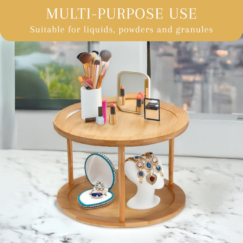 Bamboo Turntable Lazy Susan Rotating Spice Rack (10" Inches) - 2 Tier Spice Rack Organizer Cabinets, Pantry Storage
