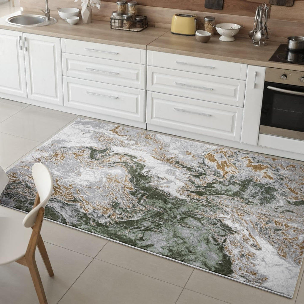 Marble Swirl Abstract Area Rug, Green