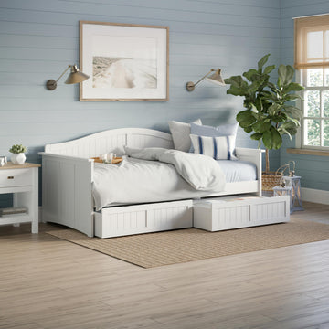 Nantucket Twin Size Wood Daybed Frame with 2 Storage Drawers, White