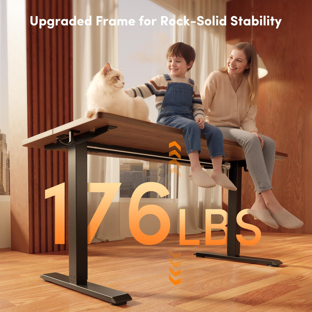 Standing Desk 48 × 24 Inch Electric Height Adjustable, Black Walnut