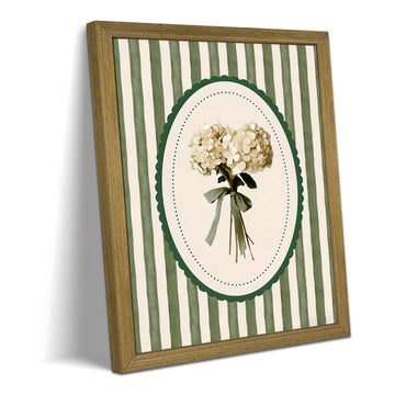 Framed White Hydrangea Canvas Wall Art, Hydrangea Wall Decor Oil Painting, Green Stripe Floral Picture Print Poster