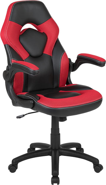 X10 Gaming Chair Racing Office Ergonomic Computer PC Adjustable Swivel Chair with Flip-up Arms, Red/Black LeatherSoft