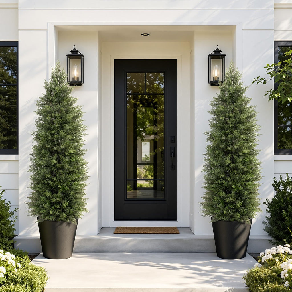 5FT Artificial Topiary Trees, Tall UV Resistant Fake Cedar Tree for Outdoor, Faux Shrubs Plants Artificial Cypress