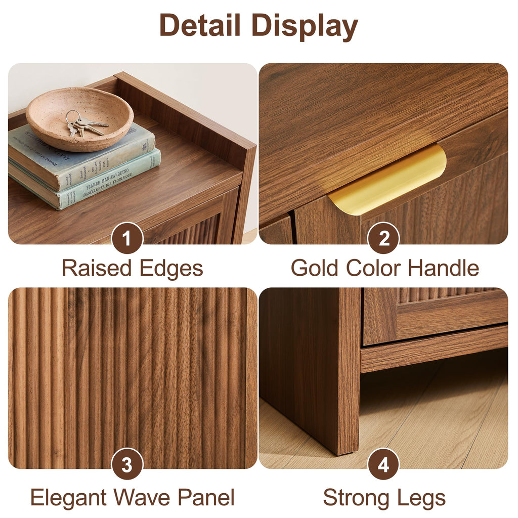 Fluted Walnut Shoe Cabinet with 3 Doors, 5-Tier Storage