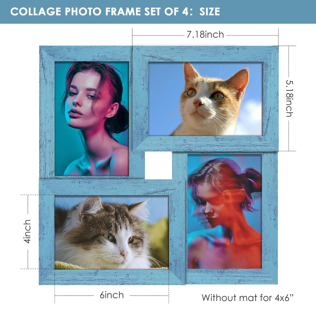 4x6 Collage Frame Tempered Glass For 4 4x6 Photos Blue