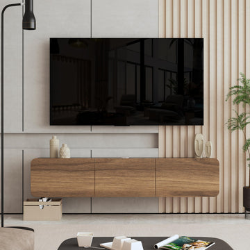 Mobili Floating TV Stand Wall Mounted - Modern Media Console for 65-80 inch TVs Walnut/Black Marble