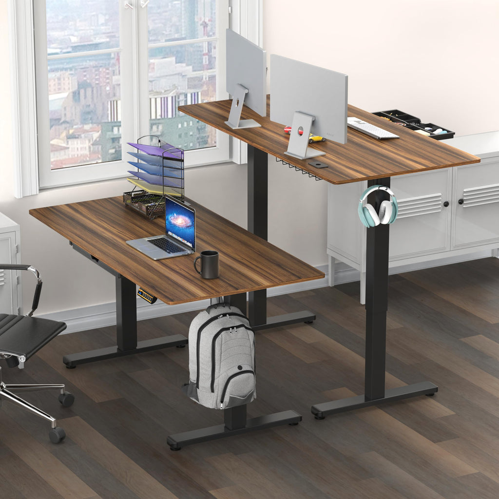 55 x 28 Electric Height Adjustable Standing Desk w/Drawer, Walnut
