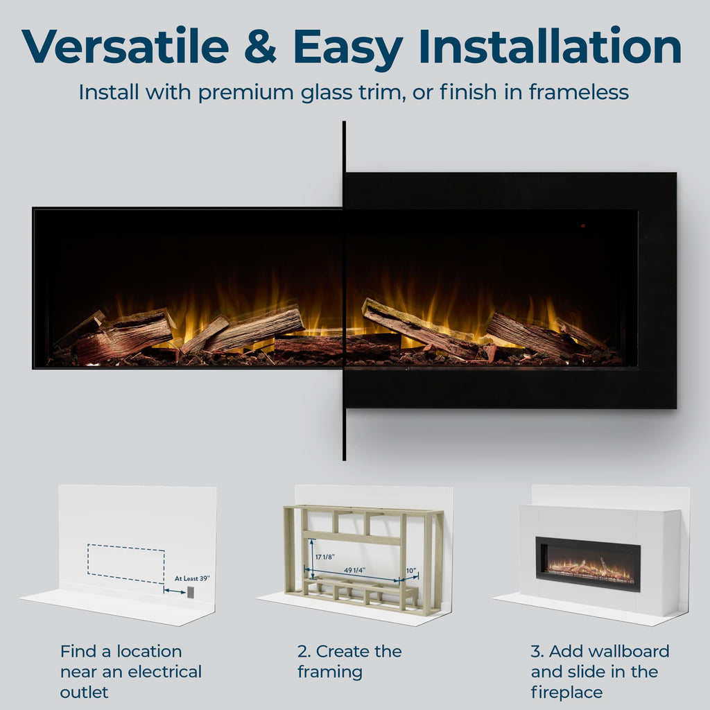 Linear 50" Electric Fireplace, Realistic Flames, Hidden Vents - Oak