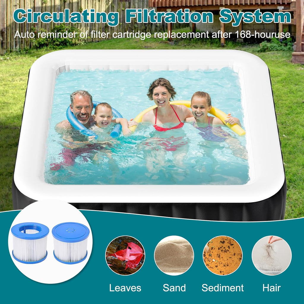 73" X 73" X 25" Inflatable Hot Tub, 4-6 Person Square PVC Spa | Blow Up Hot Tub Portable Outdoor Spa with 130 Bubble