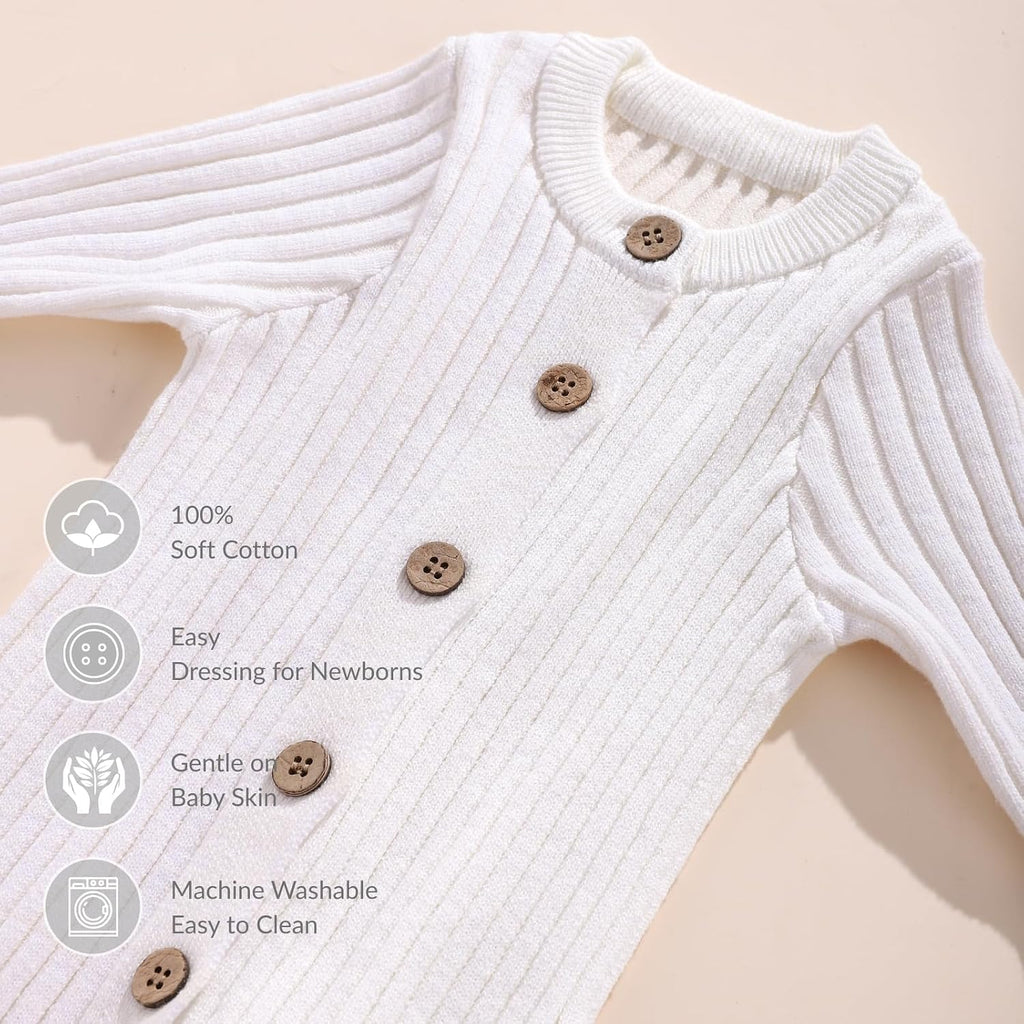 Knit Baby Romper Set Ribbed Newborn Outfit Clothes With Hat