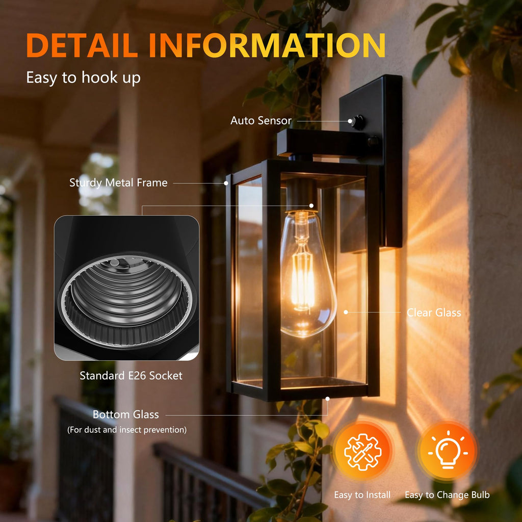 Dawn to Dusk Sensor Outdoor Light Fixture Waterproof Porch Lights Anti-Rust Exterior Wall Lighting Outdoor Wall