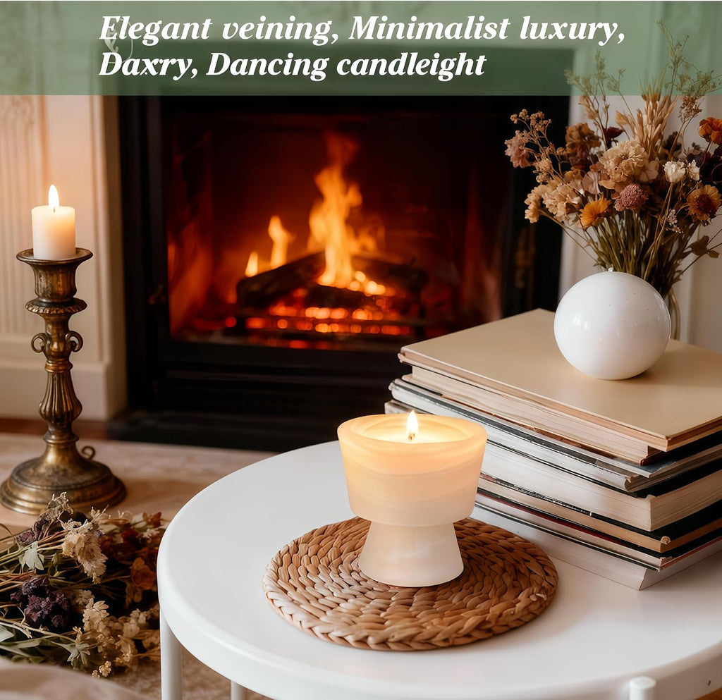 Translucent Stone Candle | Hanndcrafted Marble Container |Warm Glow Home Decor |1 Set | Soy Wax | Non-Toxic