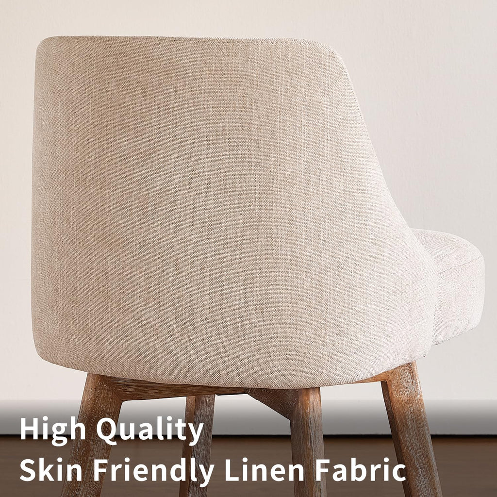 Counter Height Bar Stools, Sand-Colored Linen Comfort Fabric Bar Stool Set of 3, 360° Swivel Counter Height Stools