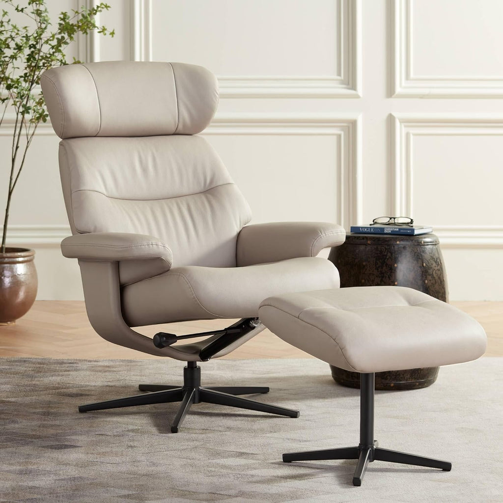 Modern Reclining Swivel Lounge Chair and Ottoman — Faux Leather