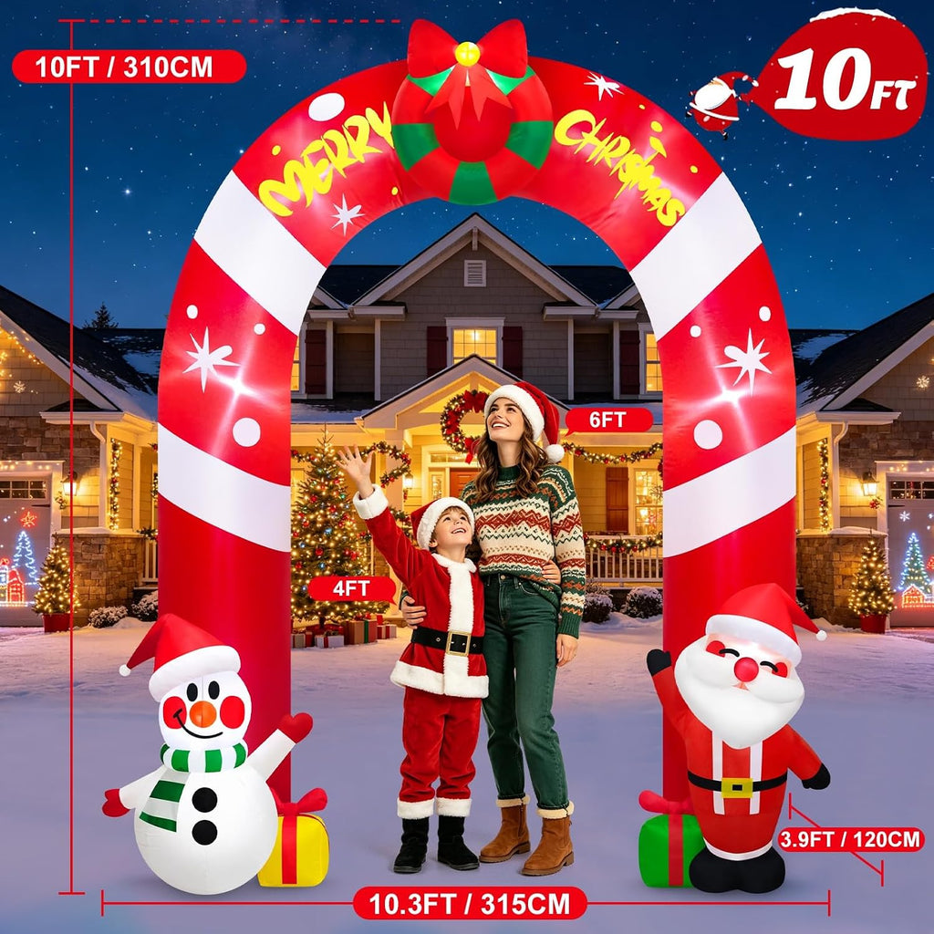 10FT Tall Christmas Inflatable Snowman and Santa Arch Decoration